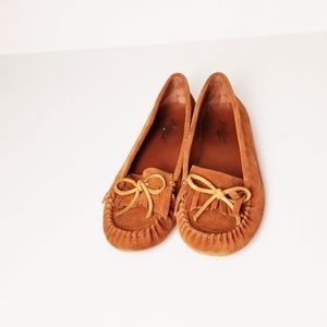 Lucky brand suede brown bow front women loafers